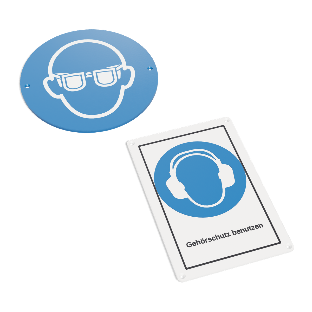 Gebotszeichen nach ISO 7010: Symbolschild und Kombischild mit Text