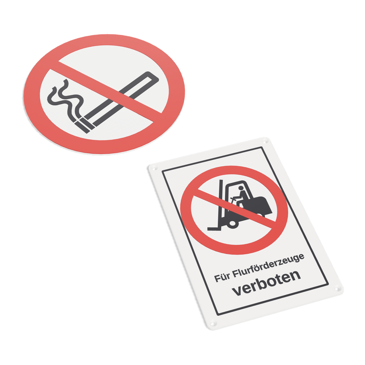 Verbotszeichen nach ISO 7010: Symbolschild und Kombischild mit Text