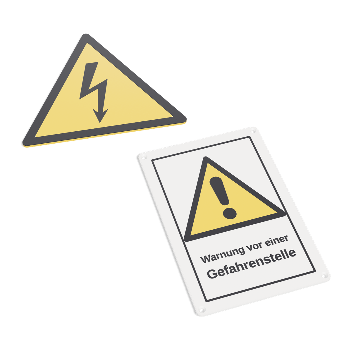 Warnzeichen nach ISO 7010: Symbolschild und Kombischild mit Text
